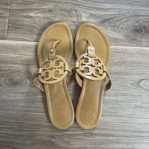 Sand  Tan Patent Leather Tory Burch Miller Sandals Size 9